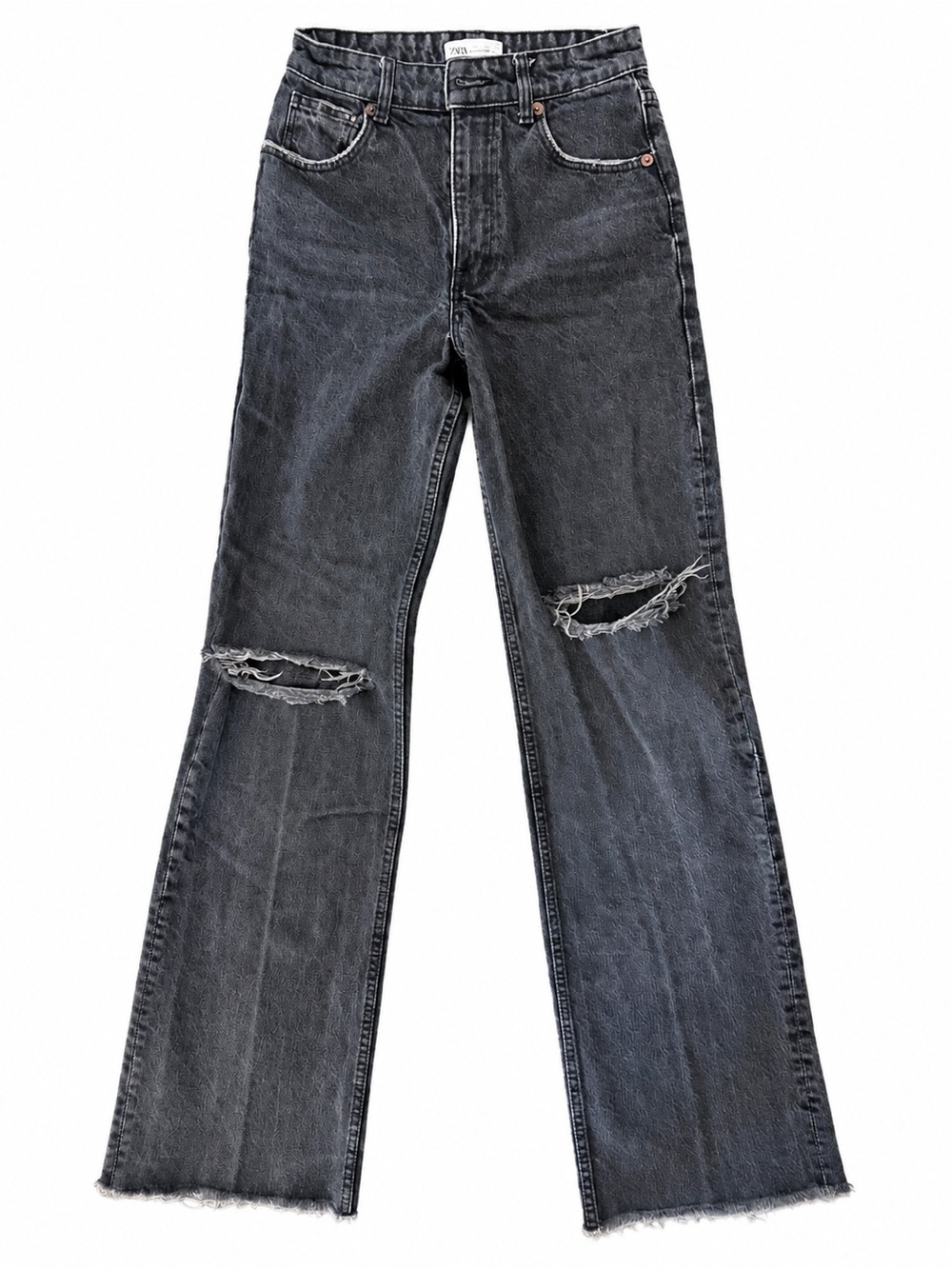 Zara Black Distressed Flare Jeans